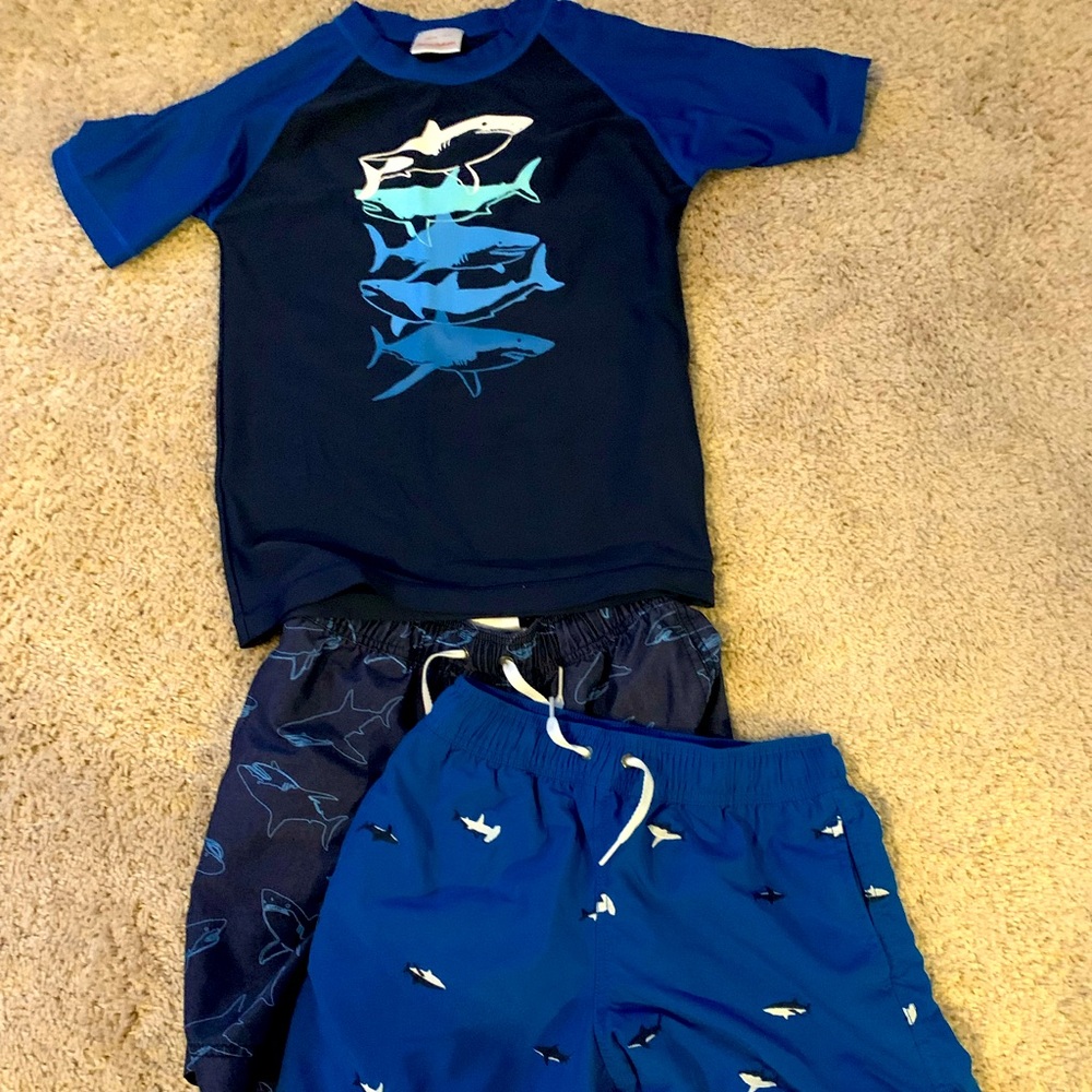 Hanna Andersson Shark Swimshirt and Swim Trunks